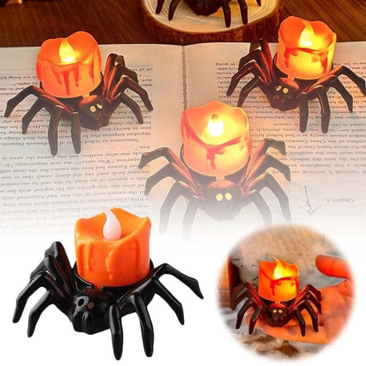 ๐2025 Halloween Hot Saleโก๐Halloween LED Pumpkin Lamp with Creepy Spider - Flameless Flickering Candle Light for Home Decor๐ท๏ธ