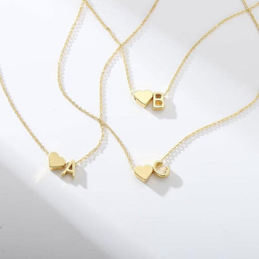 ๐ฟTiny Initial Necklaces Golden Heart Letter A-Z