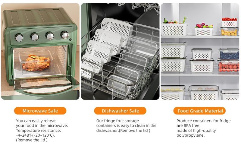 💖Household transparent plastic food storage box-Including drain basket💧
