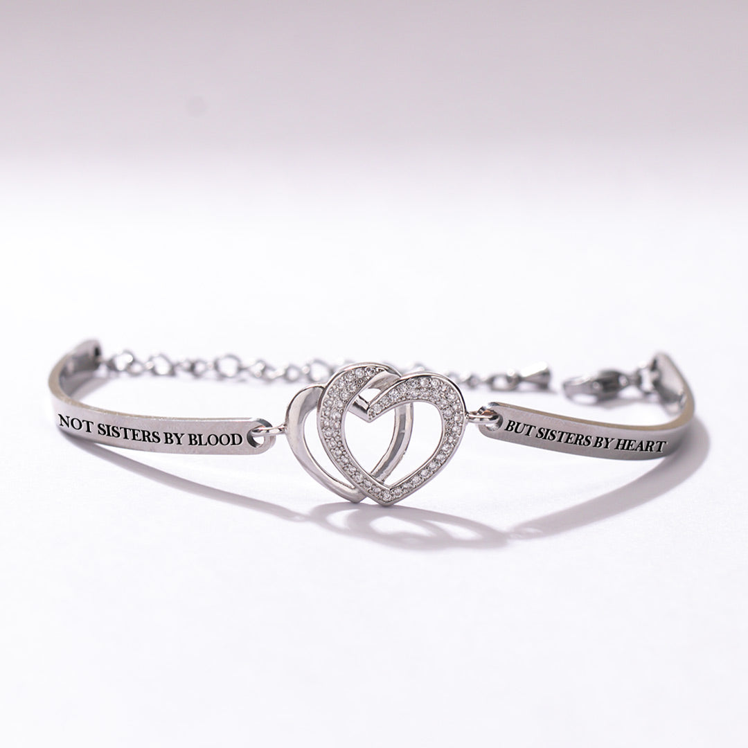 For Friend - Not Sisters By Blood But Sisters By Heart Double Heart Bracelet
