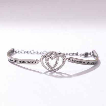 For Friend - Not Sisters By Blood But Sisters By Heart Double Heart Bracelet