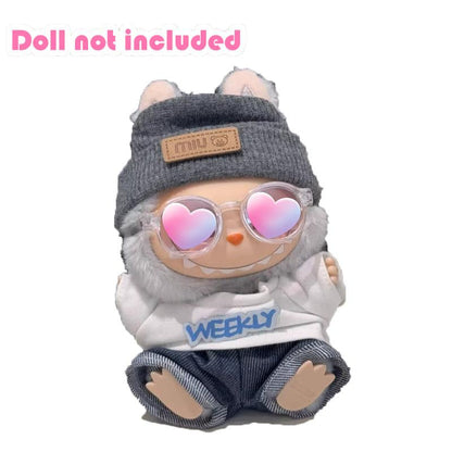 17Cm Labubu Clothes Set Doll, Sweater Overalls Hat Set Outfit Set for Labubu 17Cm Accessories