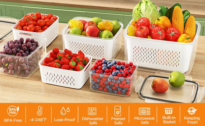 💖Household transparent plastic food storage box-Including drain basket💧