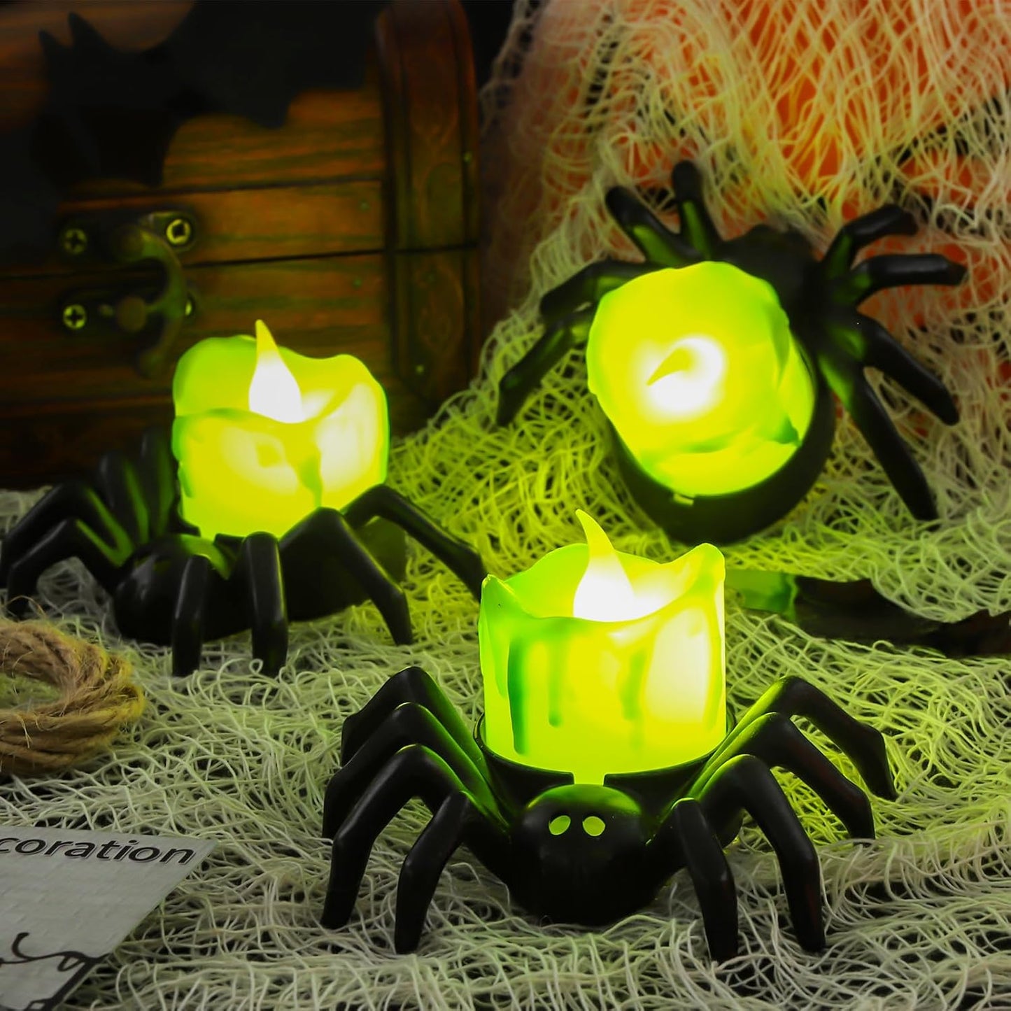 🏆2025 Halloween Hot Sale⚡🎃Halloween LED Pumpkin Lamp with Creepy Spider - Flameless Flickering Candle Light for Home Decor🕷️
