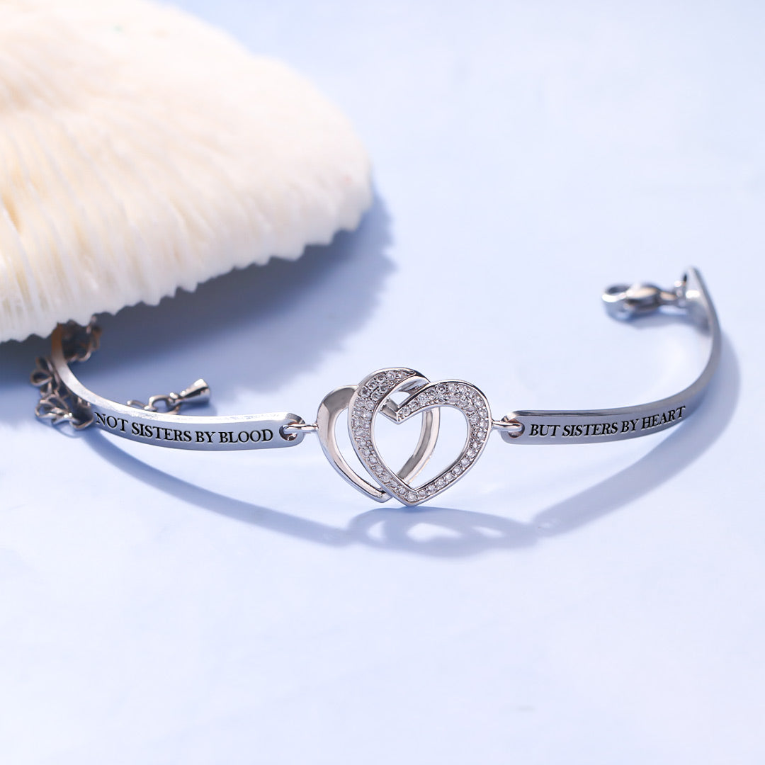 For Friend - Not Sisters By Blood But Sisters By Heart Double Heart Bracelet