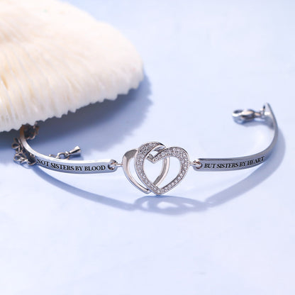 For Friend - Not Sisters By Blood But Sisters By Heart Double Heart Bracelet