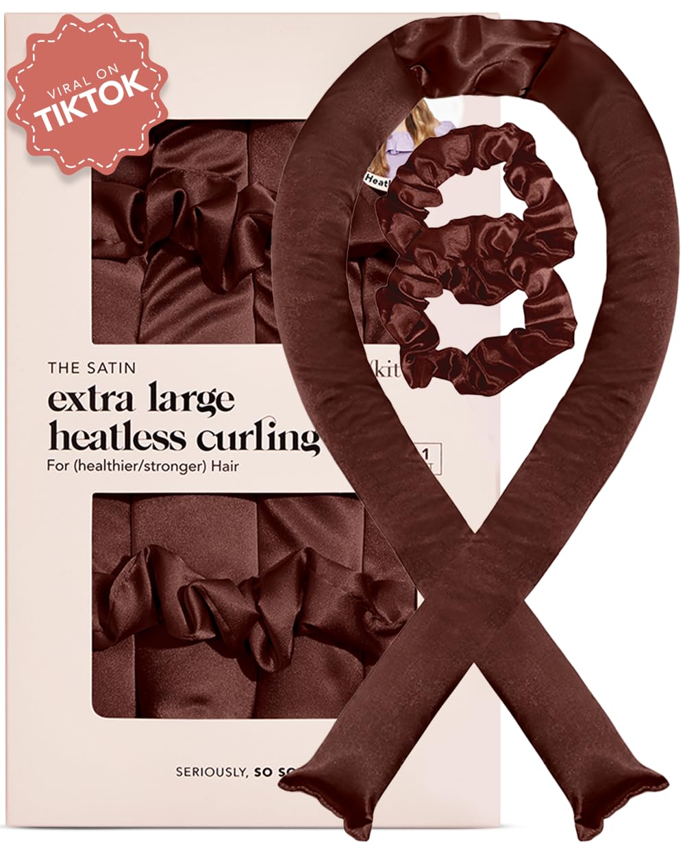 Kitsch Satin Heatless Hair Curler Set - Heatless Curls Overnight, Hair Rollers for Soft Curls & Frizz-Free Styling, No Heat Curlers To Sleep in, Curling Rod Headband with 2 Scrunchies - Aura