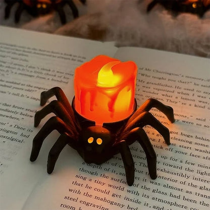 🏆2025 Halloween Hot Sale⚡🎃Halloween LED Pumpkin Lamp with Creepy Spider - Flameless Flickering Candle Light for Home Decor🕷️