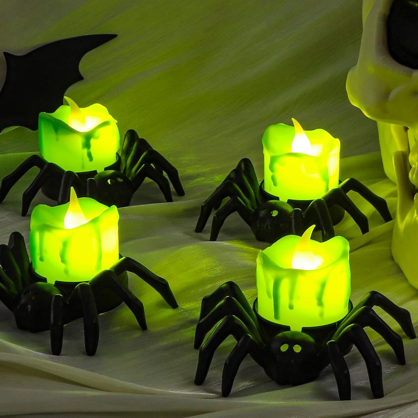 🏆2025 Halloween Hot Sale⚡🎃Halloween LED Pumpkin Lamp with Creepy Spider - Flameless Flickering Candle Light for Home Decor🕷️