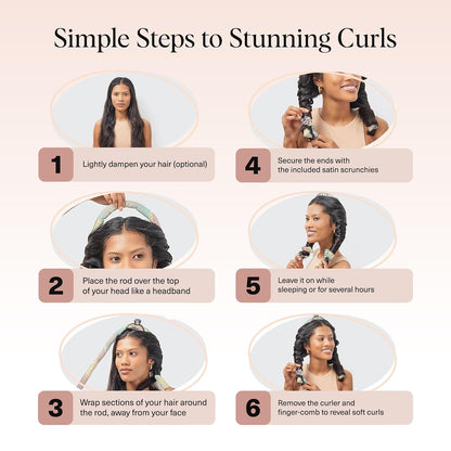 Kitsch Satin Heatless Hair Curler Set - Heatless Curls Overnight, Hair Rollers for Soft Curls & Frizz-Free Styling, No Heat Curlers To Sleep in, Curling Rod Headband with 2 Scrunchies - Aura