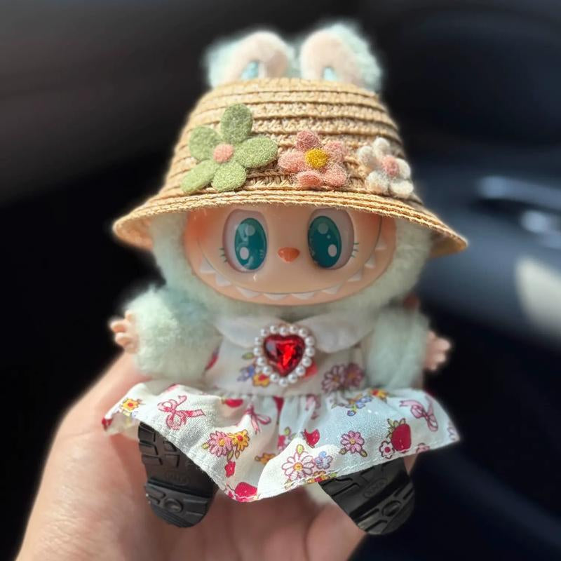 17Cm Labubu Clothes Set Doll, Sweater Overalls Hat Set Outfit Set for Labubu 17Cm Accessories