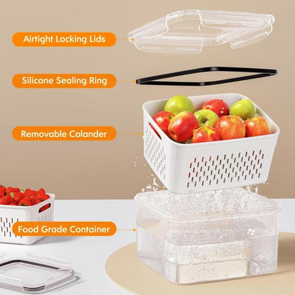 💖Household transparent plastic food storage box-Including drain basket💧
